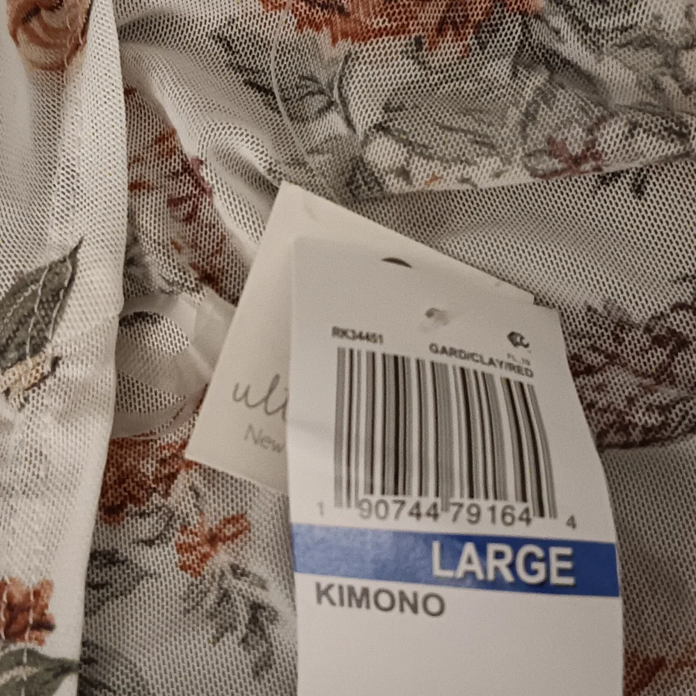 Ultra Flirt White Floral Sheer Kimono Dusters Women's Size L New With Tags - Picture 6 of 6